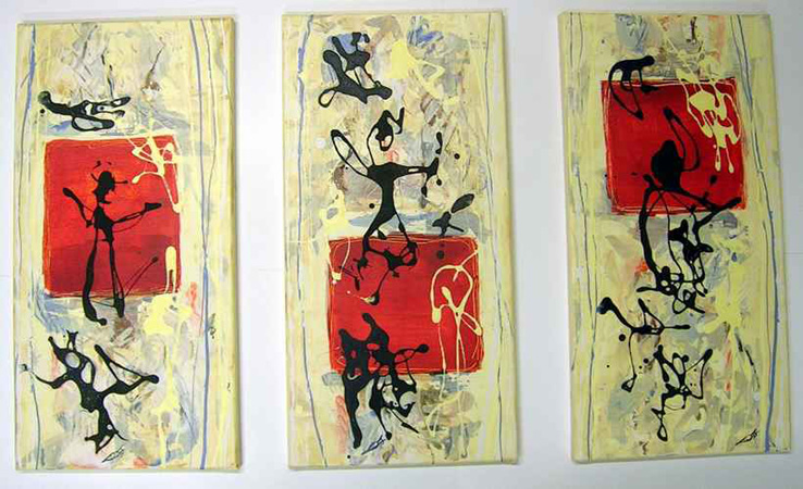 Come on Folks, 3 St�ck 30 x 60, Acryl auf Leinwand,