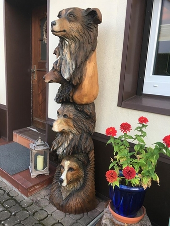 Stamm mit 4 Hunden nach Foto, Eiche, 200cm